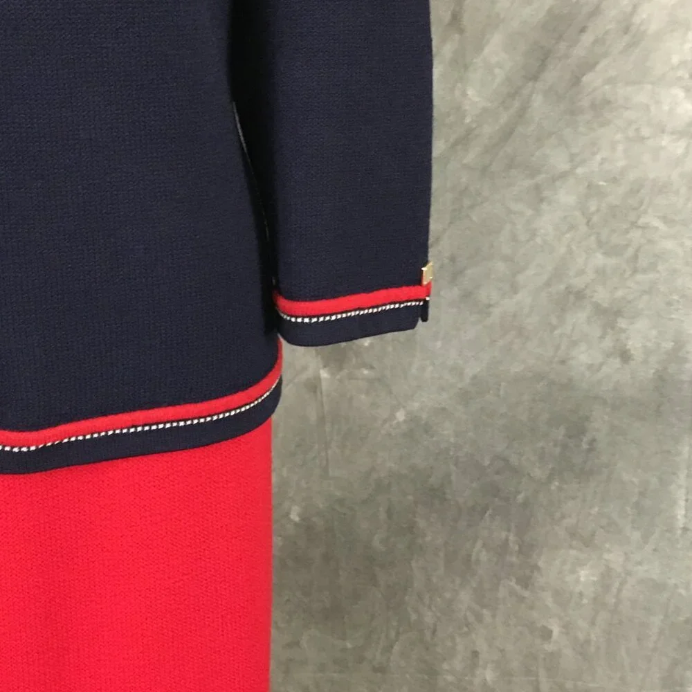 BEAUTIFUL st john collection knit blue red multi jacket skirt suit size 14 - Picture 6 of 9
